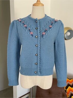Vintage Giesswein Tirol Austrian Floral Cottagecore Boho Knit Cardigan